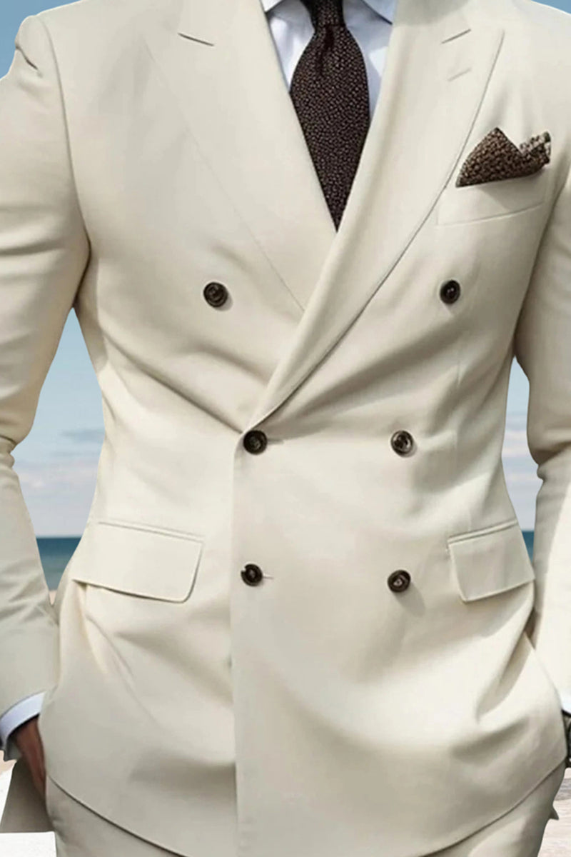 Load image into Gallery viewer, 2 Piece Ivory Notched Lapel Double Breasted Men&#39;s Prom Suits