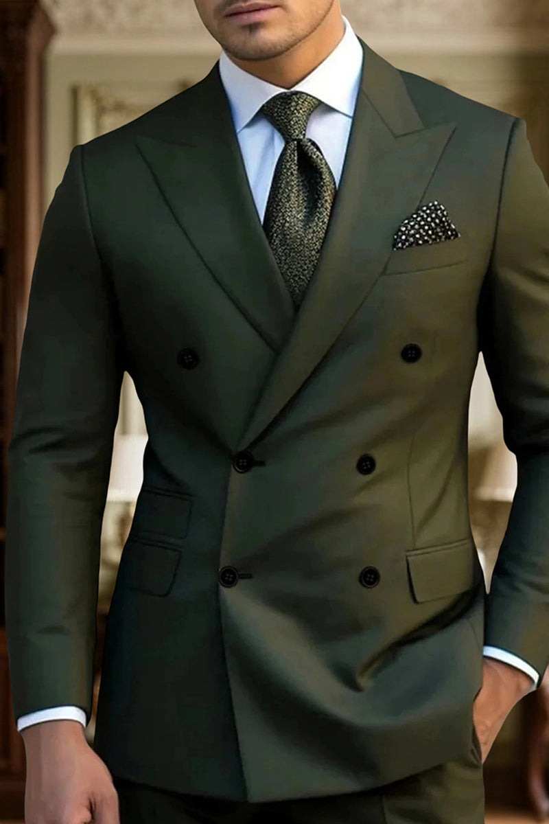 Load image into Gallery viewer, Dark Green 2 Piece Peak Lapel Double Breasted Men&#39;s Prom Suits with Sleeves