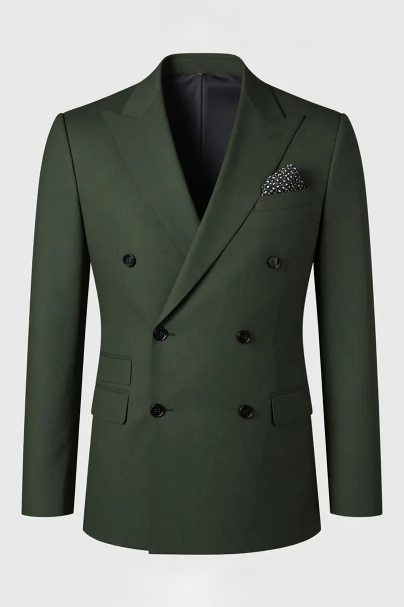 Load image into Gallery viewer, Dark Green 2 Piece Peak Lapel Double Breasted Men&#39;s Prom Suits with Sleeves