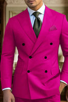 Load image into Gallery viewer, Dark Green 2 Piece Peak Lapel Double Breasted Men Prom Suits with Sleeves