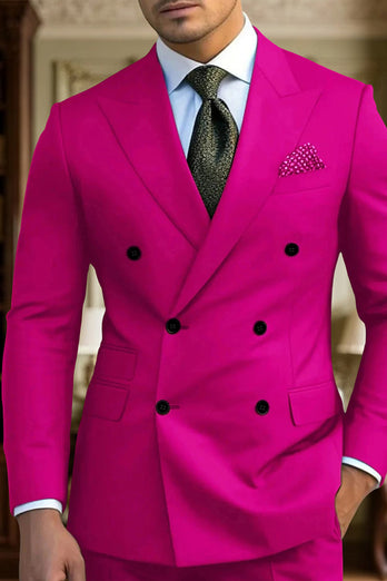 Dark Green 2 Piece Peak Lapel Double Breasted Men's Prom Suits with Sleeves