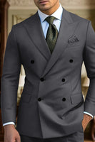 Load image into Gallery viewer, Dark Green 2 Piece Peak Lapel Double Breasted Men Prom Suits with Sleeves