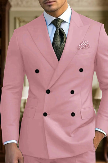 Dark Green 2 Piece Peak Lapel Double Breasted Men's Prom Suits with Sleeves