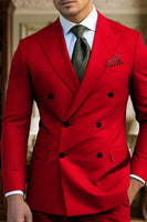 Load image into Gallery viewer, Dark Green 2 Piece Peak Lapel Double Breasted Men Prom Suits with Sleeves