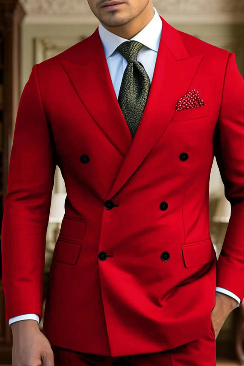 Load image into Gallery viewer, Dark Green 2 Piece Peak Lapel Double Breasted Men&#39;s Prom Suits with Sleeves