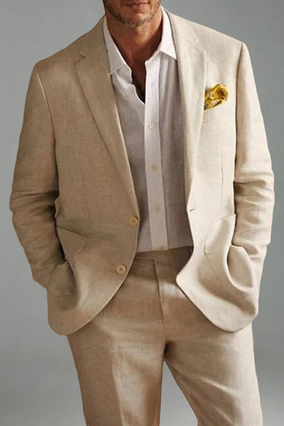 2 Piece Ivory Single Breasted Long Sleeves Men's Prom Suits with Pockets