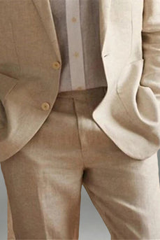 2 Piece Ivory Single Breasted Long Sleeves Men's Prom Suits with Pockets