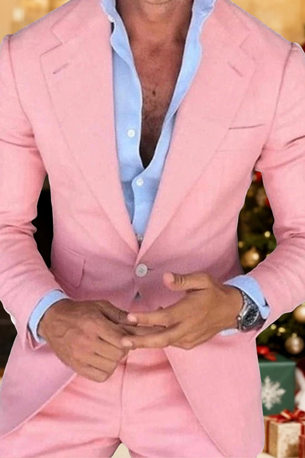 Light Pink Notched Lapel Single Breasted Men Prom Blazer with Sleeves