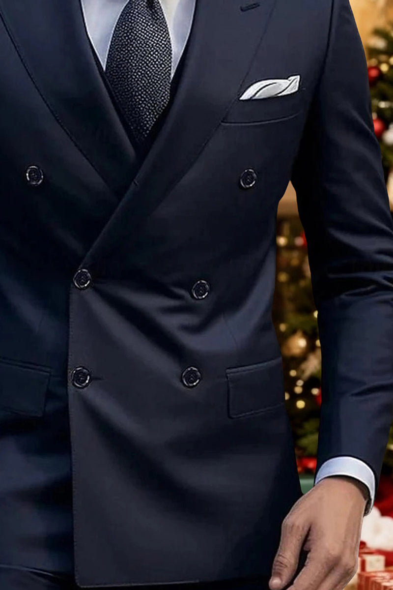 Load image into Gallery viewer, Dark Blue 2 Piece Peak Lapel Double Breasted Men Prom Suits