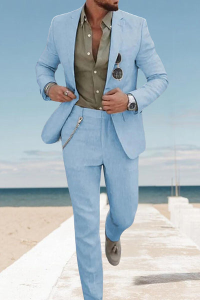 Sky Blue 2 Piece Notched Lapel Single Breasted Men Prom Suits