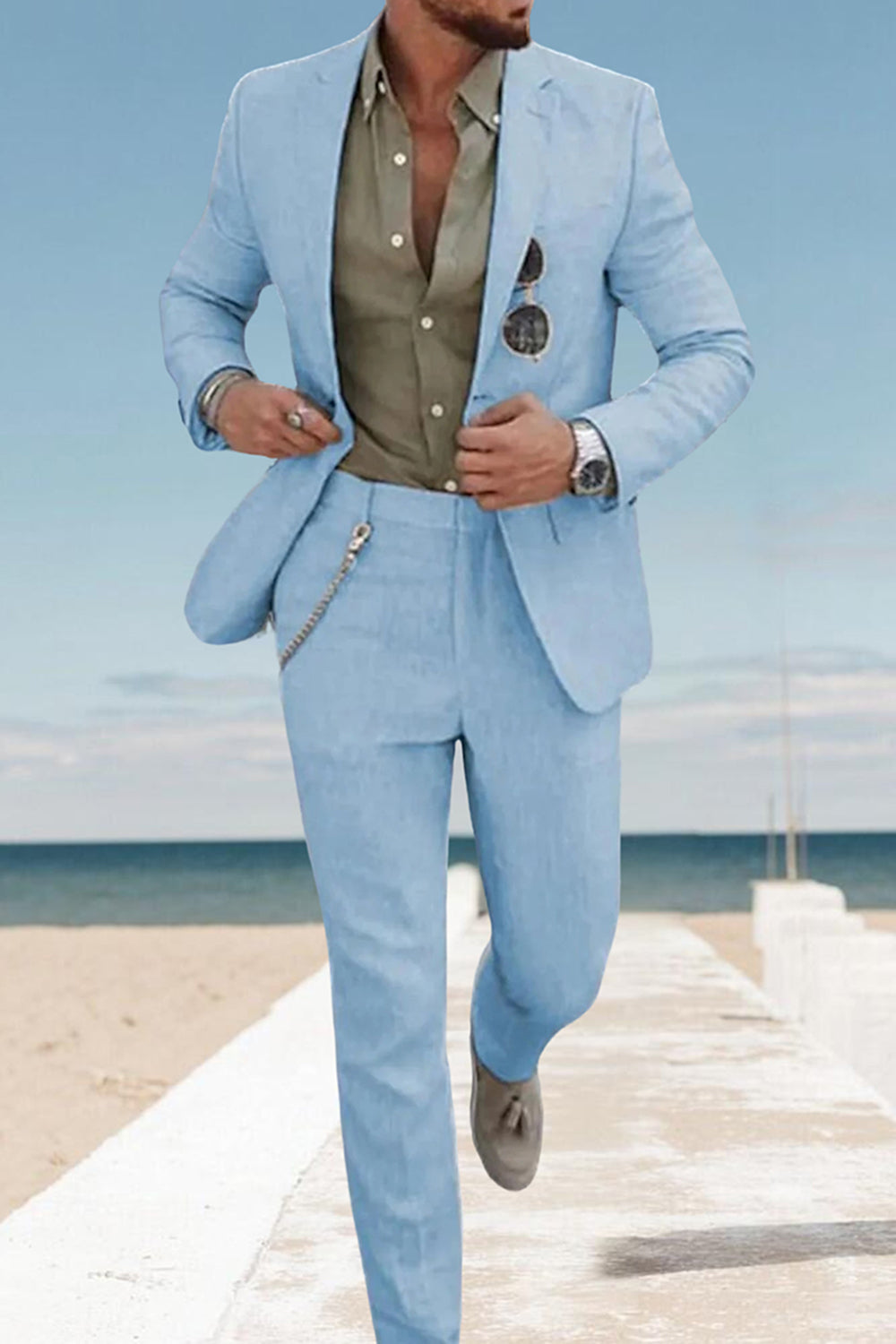 Sky Blue 2 Piece Notched Lapel Single Breasted Men Prom Suits