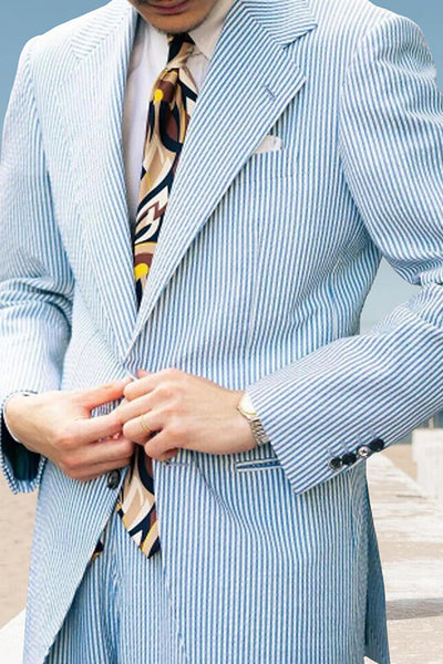 Light Blue 2 Piece Notched Lapel Striped Single Breasted Men Prom Suits