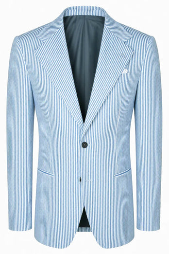 Light Blue 2 Piece Notched Lapel Striped Single Breasted Men Prom Suits