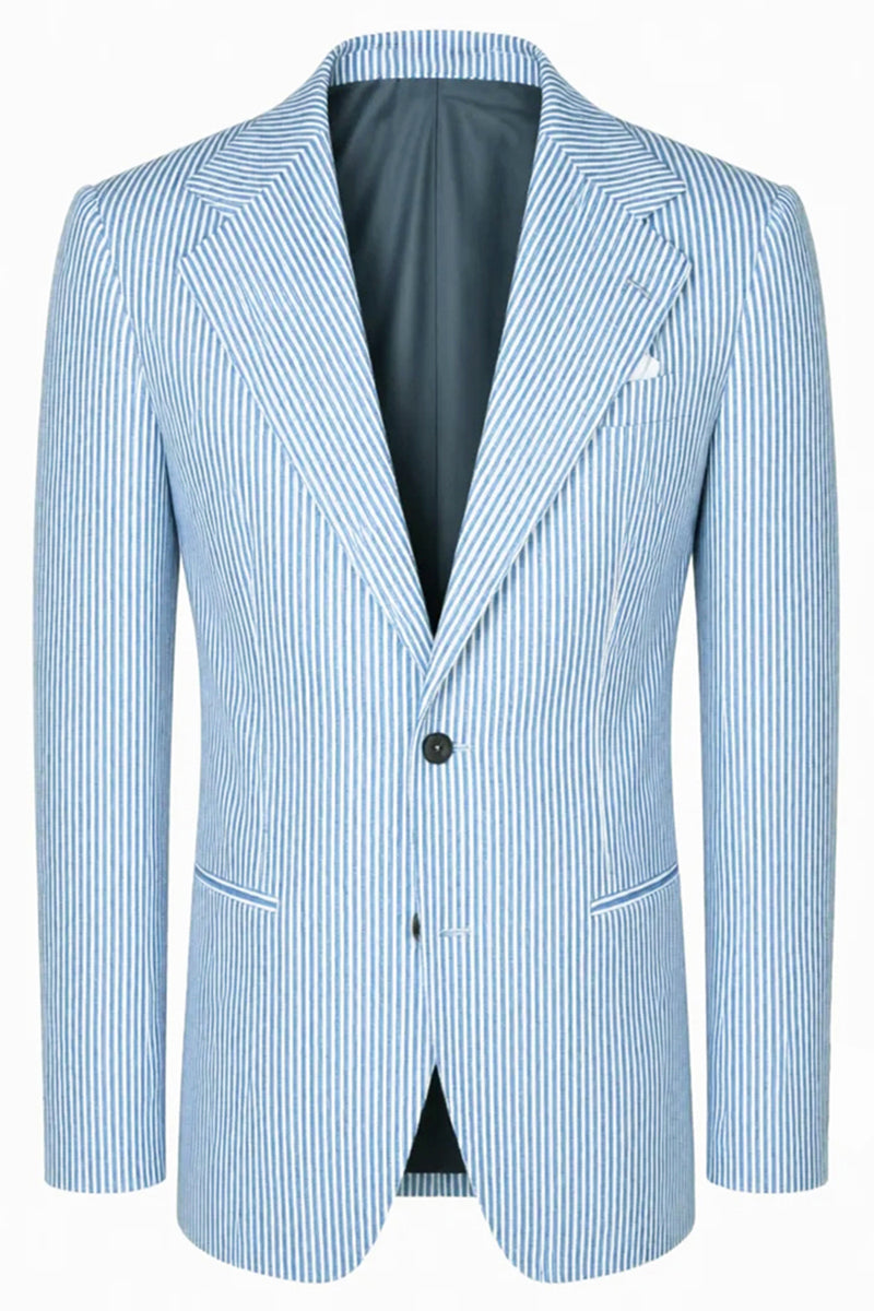 Load image into Gallery viewer, Light Blue 2 Piece Notched Lapel Striped Single Breasted Men Prom Suits