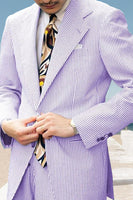 Load image into Gallery viewer, Light Blue 2 Piece Notched Lapel Striped Single Breasted Men Prom Suits