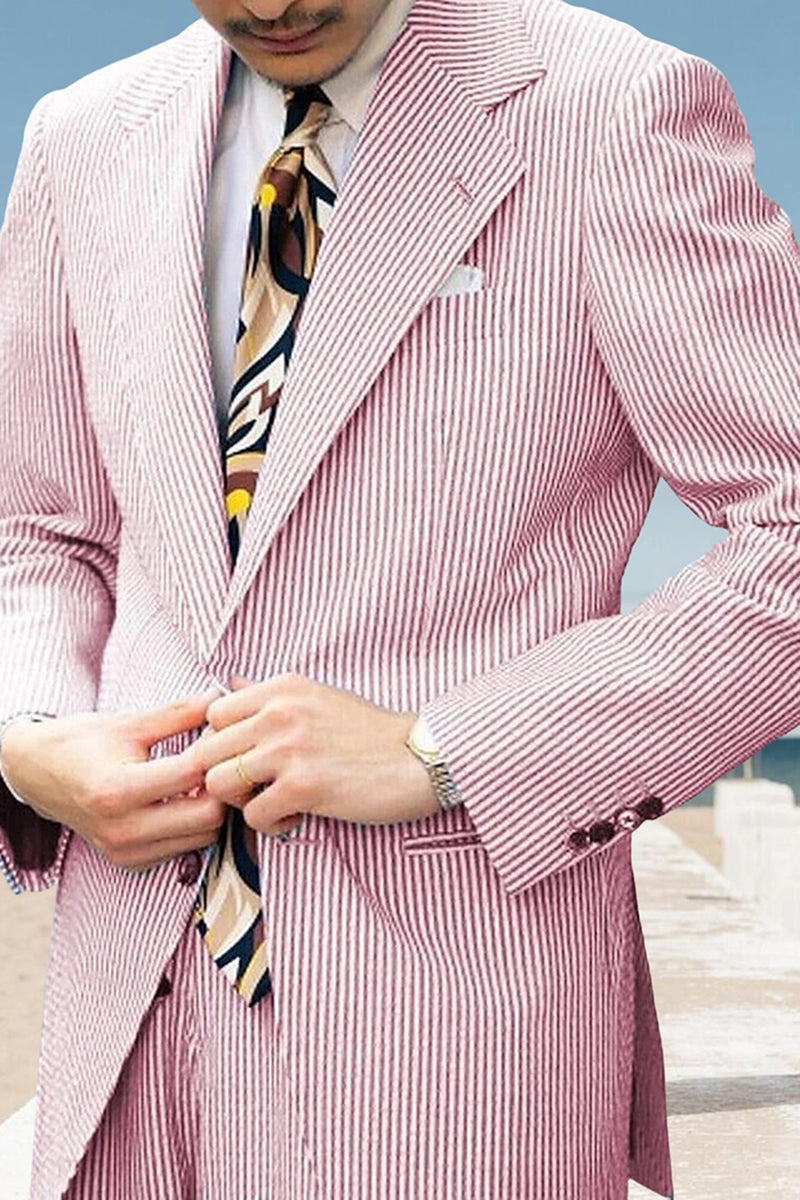 Load image into Gallery viewer, Light Blue 2 Piece Notched Lapel Striped Single Breasted Men Prom Suits