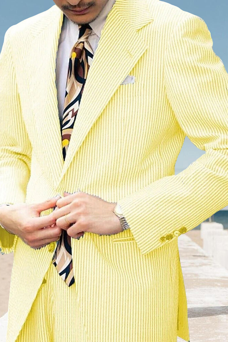 Load image into Gallery viewer, Light Blue 2 Piece Notched Lapel Striped Single Breasted Men Prom Suits
