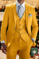 Load image into Gallery viewer, Yellow 3 Piece Notched Lapel Single Breasted Men Prom Suits