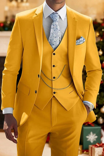 Yellow 3 Piece Notched Lapel Single Breasted Men Prom Suits
