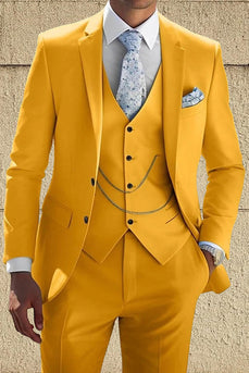 Yellow 3 Piece Notched Lapel Single Breasted Men Prom Suits