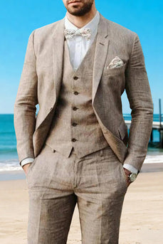Khaki 3 Piece Single Breasted Notched Lapel Men Prom Suits