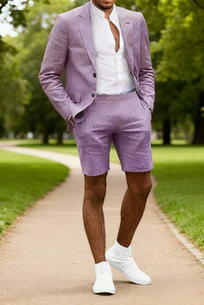 Purple 2 Piece Notched Lapel Single Breasted Men Prom Suits with Shorts