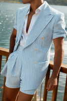 Load image into Gallery viewer, Green 2 Piece Single Breasted Striped Men Prom Suits with Shorts