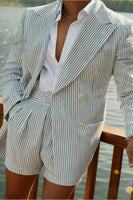 Load image into Gallery viewer, Green 2 Piece Single Breasted Striped Men Prom Suits with Shorts