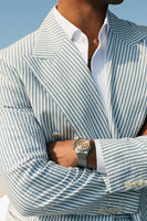 Load image into Gallery viewer, Green 2 Piece Single Breasted Striped Men Prom Suits with Shorts