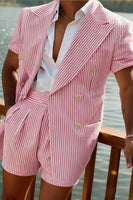 Load image into Gallery viewer, Green 2 Piece Single Breasted Striped Men Prom Suits with Shorts