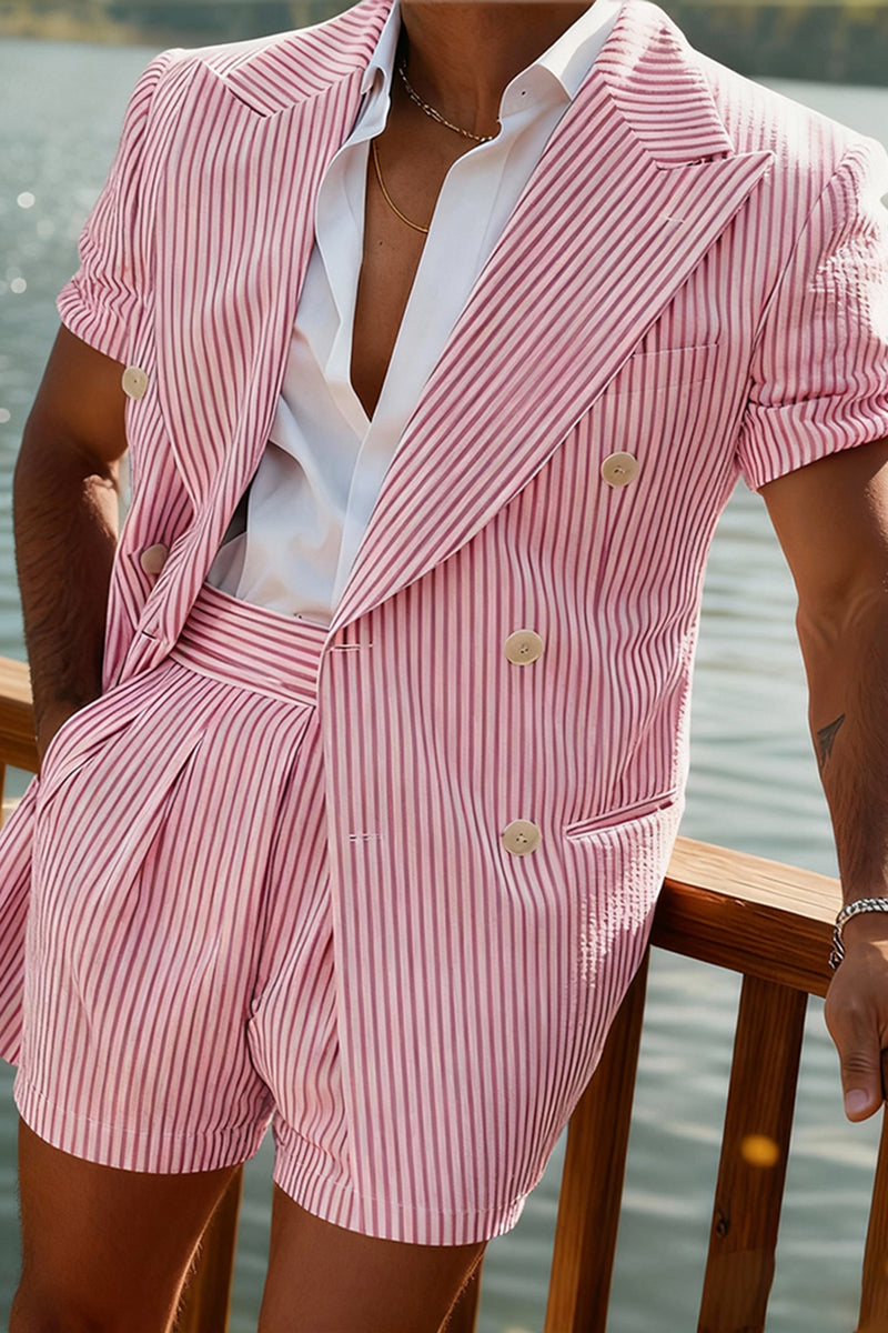 Load image into Gallery viewer, Green 2 Piece Single Breasted Striped Men Prom Suits with Shorts