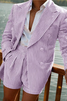 Load image into Gallery viewer, Green 2 Piece Single Breasted Striped Men Prom Suits with Shorts