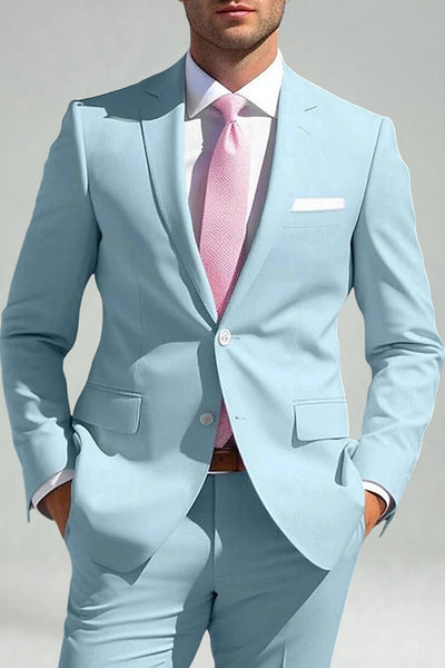 Sky Blue Notched Lapel 2 Piece Single Breasted Men Prom Suits
