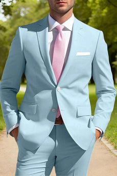 Sky Blue Notched Lapel 2 Piece Single Breasted Men Prom Suits