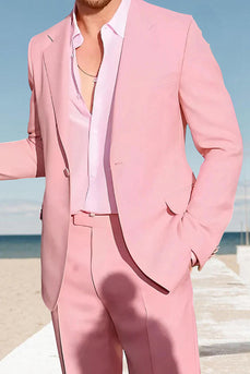 Pink Single Breasted Notched Lapel 2 Piece Men Prom Suits