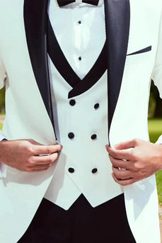 White 3 Piece Shawl Lapel Single Breasted Men Prom Suits with Sleeves