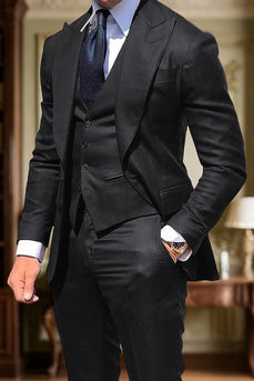 Black 3 Piece Single Breasted Peak Lapel Men Prom Suits