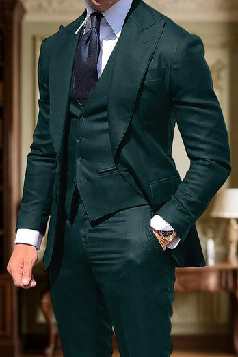 Black 3 Piece Single Breasted Peak Lapel Men Prom Suits