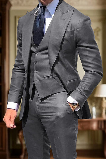 Black 3 Piece Single Breasted Peak Lapel Men Prom Suits