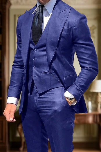 Black 3 Piece Single Breasted Peak Lapel Men Prom Suits