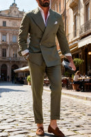 Load image into Gallery viewer, Fuchsia 2 Piece Peak Lapel Double Breasted Men Prom Suits with Sleeves