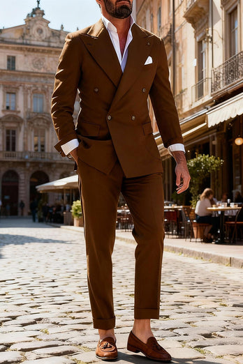 Fuchsia 2 Piece Peak Lapel Double Breasted Men Prom Suits with Sleeves