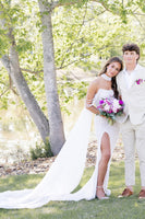 Load image into Gallery viewer, Sparkly White Off the Shoulder Corset Long Prom Dress with Side Cape