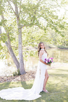Load image into Gallery viewer, Sparkly White Off the Shoulder Corset Long Prom Dress with Side Cape