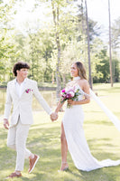 Load image into Gallery viewer, Sparkly White Off the Shoulder Corset Long Prom Dress with Side Cape