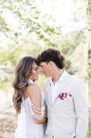 Load image into Gallery viewer, Sparkly White Off the Shoulder Corset Long Prom Dress with Side Cape