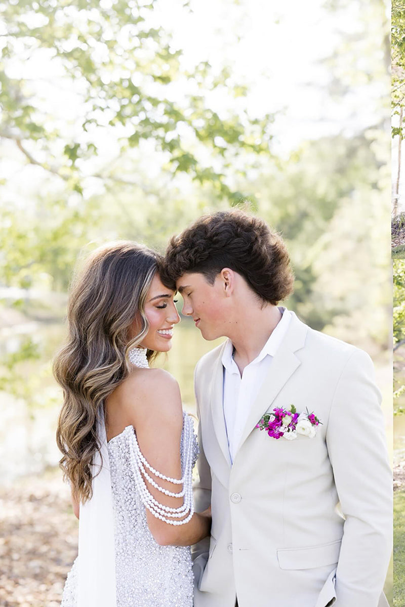 Load image into Gallery viewer, Sparkly White Off the Shoulder Corset Long Prom Dress with Side Cape