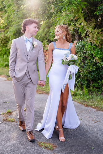 Sparkly White Mermaid Thick Straps Beaded Long Prom Dress with Slit