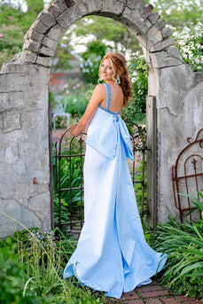 Sparkly White Mermaid Thick Straps Beaded Long Prom Dress with Slit