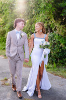 Load image into Gallery viewer, Sparkly White Mermaid Thick Straps Beaded Long Prom Dress with Slit